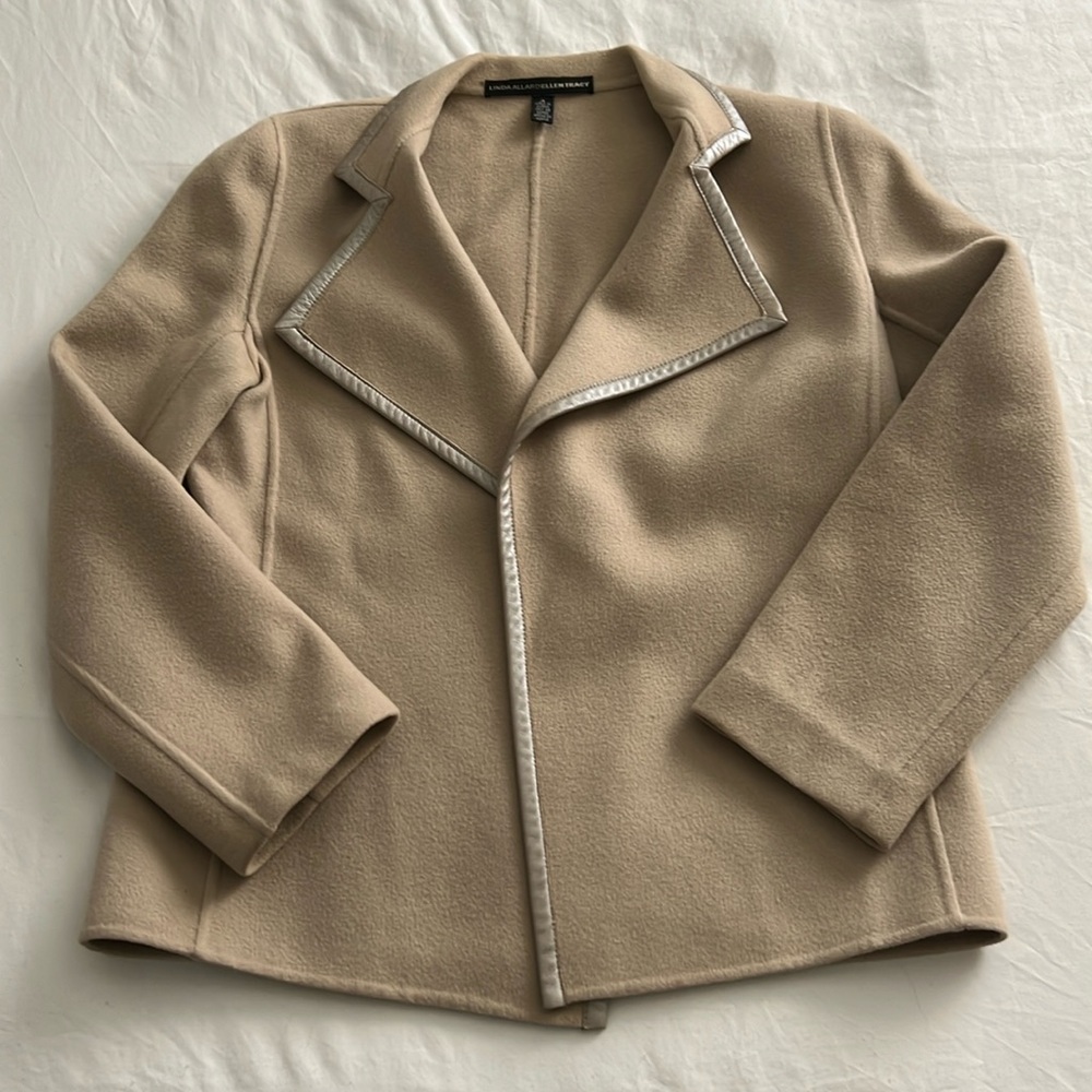 Linda Allard Ellen Tracy Wool Tan Jacket 100% Wool Refer To Measurements Women’s